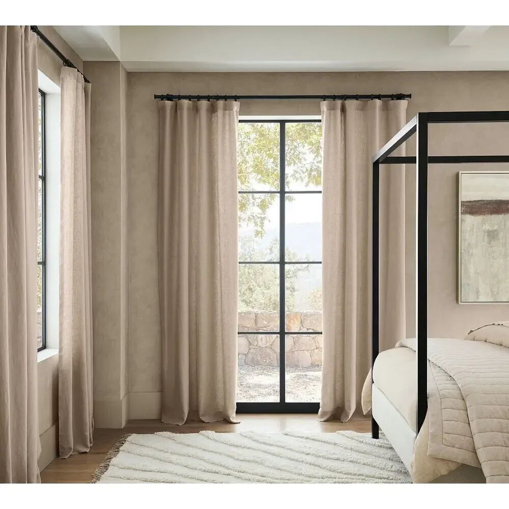 Pottery Barn Classic Belgian Flax 3 In 1 Pole Top Dark Flax Linen 100x84 Curtain
